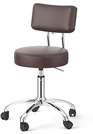 JAVPTAV Runder Sattelhocker mit Rückenstütze und Höhenverstellung, Salonhocker mit Rollen, Drehhocker aus PU-Leder for die SPA-Arztpraxis, bequemer, langlebiger Heimhocker-Stuhl(Brown)