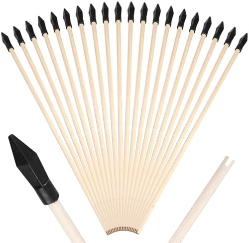 20er Pack Holzpfeile, 45cm Bambus Ersatzpfeile mit Gummispitze zum Schießpfeile, Hohe Sicherheit Holzpfeile für Bogenschießen für Anfänger Pfeil, Bogen Zielübung, Schießbogen Outdoor und Topf werfen