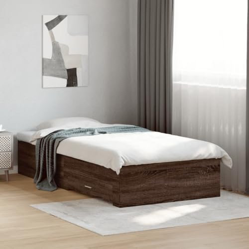 AJJHUUKI Outdoor Möbel Bettgestell mit Schubladen ohne Matratze Braun Eiche 75x190 cm klein Einzelmöbel
