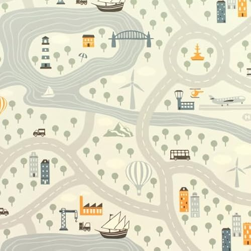 Sol Vinyle Style Chambre Enfants - Circuit de Voiture Clair - Rouleau de 2m x 2m