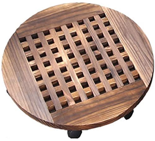 Support rond en bois pour pot de fleurs avec plateau roulant pour intérieur ou extérieur