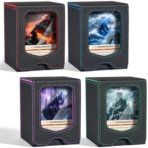 Fabmaker 4 Pack Deck Box Compatible with MTG Commander,Comman-der Deck Box | Magnetic Trading Card Storage Box with Commander, Fits 100 Double-Sleeved Cards, Card Box Compatible with Magic the Gathering