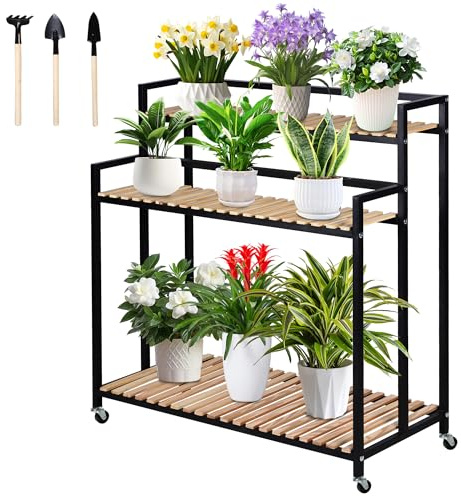 SERdeerCH 3 Tier Metallisches Pflanzenregal Klappregal Rollen Platzsparende | Etagen-Design für Innen & Außen,für Balkon, Terrasse oder Garten. Praktisch,Stabiles und Flexibel