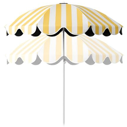 Générique Petit Parasol de Plage Rayé Jaune, 155cm Ombrelle d'Extérieur Portable, Hauteur Ajustable, Imperméable, Protection UV UPF50+ pour Pique-Nique Jardin Terrasse