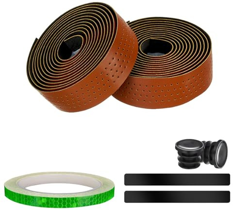 KEGECOL 2 rotoli di nastro per manubrio in pelle professionale con adesivo riflettente e striscia di chiusura, per bici da corsa, in ecopelle extra robusta e maneggevole
