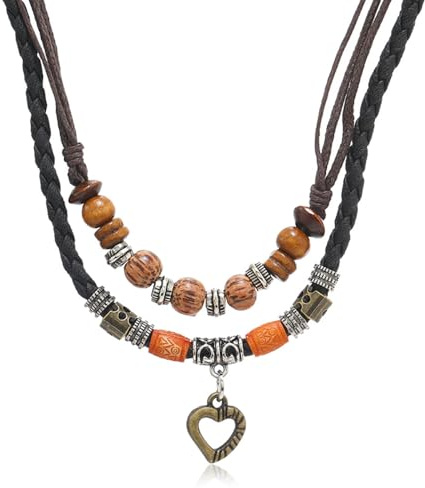 XFSRG Kette Damen Layerd Boho Schmuck Lederkette Herren Anhänger Halskette Leder Surferkette Ancient Tribe Halskette Strand Hohlgewebe Ketten Y2K Stapelbare Ethno Kette Urlaub Heilstein Ketten