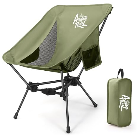 AuroraTrail Ultralight Backpacking Camping Chair – Only 2.7 lb, Supports 330 lb, Compact Folding Outdoor Seat with Carry Bag, 7075 Aluminum Frame for Hiking, Camping & Festivals (Green)