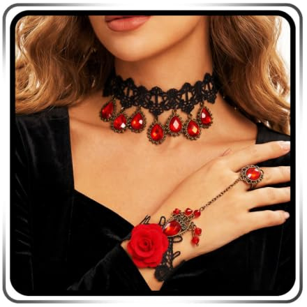 Ushiny Schmuck Goth Kristall Set Halskette Gothic Ring Armband für Damen
