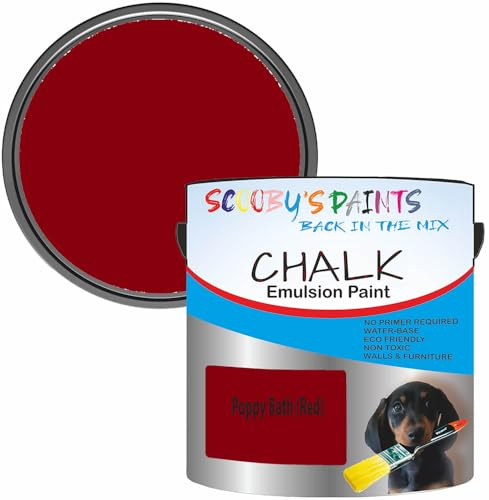 Scooby's Paints Chalk Emulsion Paint, Water-Based, No Primer Required, 250ml, For Walls and Furniture (Poppy Bath (Red))