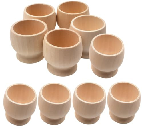 AKOOSY 10Pcs DIY Painted Wooden Egg Stands Smooth Surface Kindergarten Art Craft Cups for Hand Painting and Egg Holding