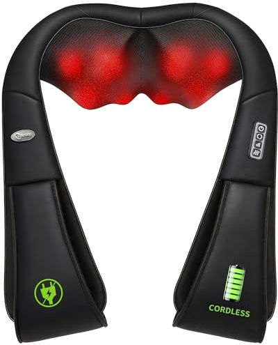 Cotsoco Masajeador Cervical y Espalda con Calor Relajante,Masajeador de Cuello y Hombros Inalambrico,Shiatsu Eléctrico 3D con 16 Nodos, para Casa Oficina y Coche,Negro