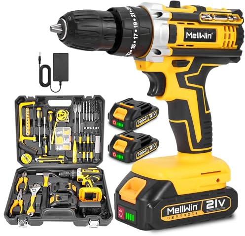 MELLWIN Professional Cordless Impact Wrench Electric Impact Driver 3 Mode 2 Reverse Impact Driver Impact Gun 450-1500 RPM, with Light 45 Accessories and 2 Batteries