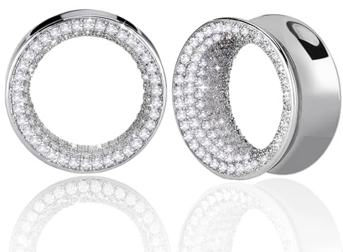 Vankula Ohr Tunnel Plugs 1 Paar Double Flared Flesh Ohrendehner Luxuriöser Weißzirkon für männer damen Ohrpiercing Dehnschmuck für Ohren 10mm bis 19mm