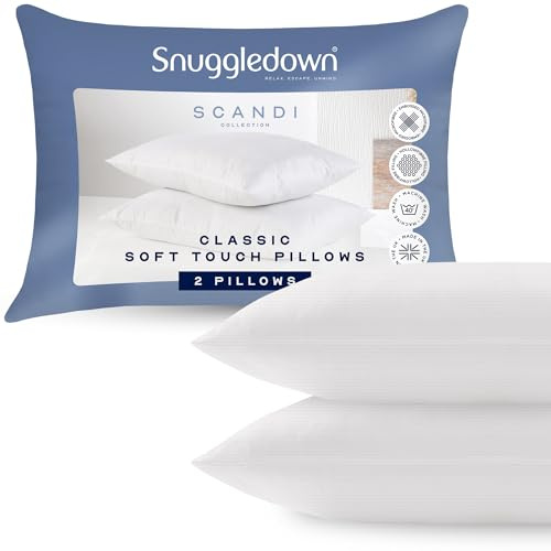 Snuggledown Soft Touch Striped Pillows 2 Pack - Hotel Quality, Bouncy & Supportive Pillow for Back & Side Sleepers | UK-Made, Non-Allergenic Cover, Washable (48 x 74cm)