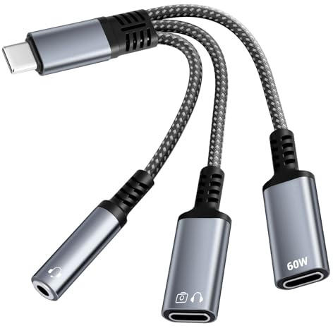 APKLVSR USB-C auf 3,5 mm Kopfhörer- und Ladeadapter 3-in-1 mit DAC Chip & PD Schnellladung – Audio Splitter für iPad, iPhone, Smartphone und Laptop