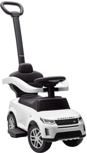 AIYAPLAY Land Rover Discovery Licensed Ride On Car 2-in-1 Push Car White | Removable Push Handle, Foot to Floor Slider with Storage, Protective Guardrail, Toddlers 18-36 Months