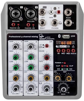 Dj Mixer Professell 4-kanals Ljudmixer Ljudkort Mixerkonsol Digital USB Bluetooth Echo Delay Effektingång 48V