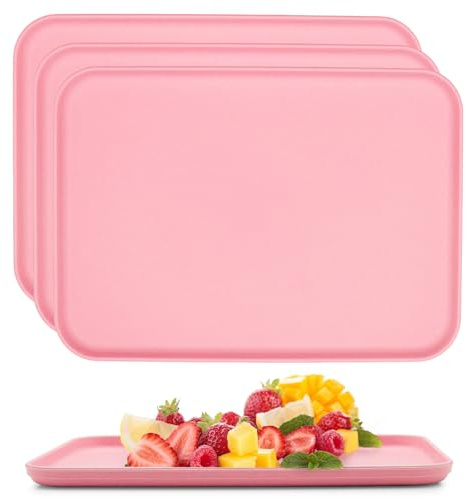 Paquete de 4 bandejas rectangulares de plástico para cocina, bebidas, aperitivos, té, café, desayuno, ligeras y duraderas (rosa)