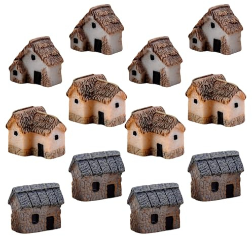 CAXUSD 12pcs Resin Miniature Village Houses for DIY Fairy Garden Accessories Thatched House Figurines for Bonsai Plant Pots Micro Landscape Decoration for Outdoor and Indoor Crafting