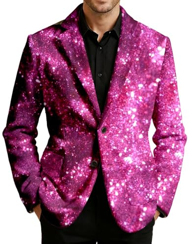 RUMAOZIA Blazer - Chaqueta de pana para hombre, con estampado de lentejuelas, chaqueta de pana para hombre, ropa formal con elegante diseño de encaje en el cuello, ajuste cómodo, disfraz de carnaval