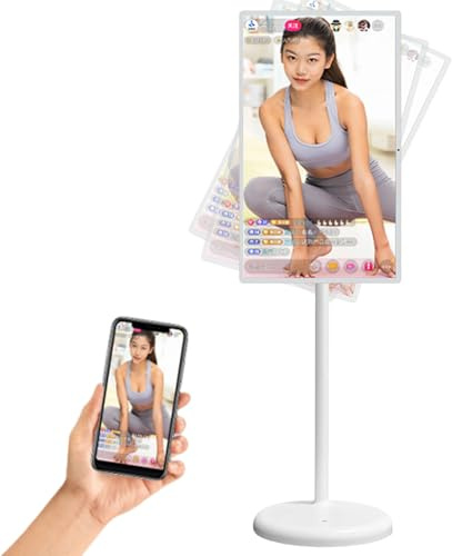Sunseota 21.5/24/27/32 Mobile Portable TV Stand on Wheels Support Google Store Full Swivel Rotation Portable Touch Screen Monitor Built-in Battery Smart Rolling Tablet TV Camera 32in-4G+64G