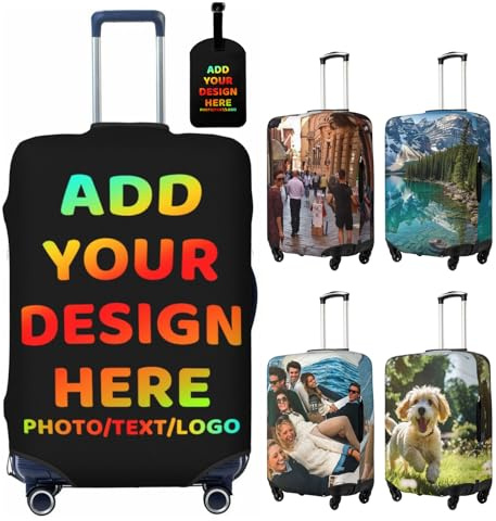 Personalisierte Gepäckabdeckung, Individuelle Kofferhülle mit Foto Text, Personalisierte Foto-Reisezubehör für Koffer - Elastische Schutzhüllen für die meisten Gepäckgrößen