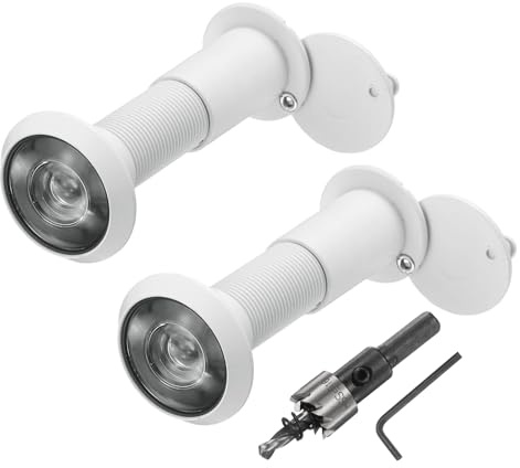 sourcing map Door Peephole, 2 Pcs Door Viewer Peephole with 1 16mm/0.63'' Drill Bit Kit Fit 1-2/5'' to 2-2/5'' Front Door 200 Degree Wide Angle Peepholes Reverse Privacy Covers, White