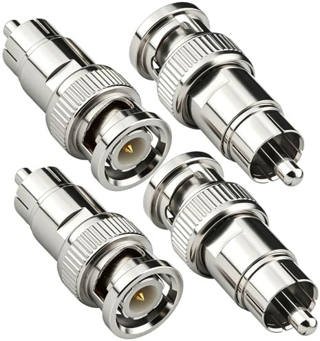 Lot de 4 adaptateurs BNC mâle vers RCA mâle, adaptateur coupleur BNC RCA en cuivre pour télécommunications RF, oscilloscope et radio jambon