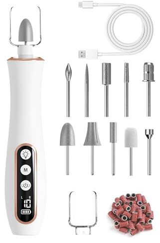 FunnAura 10 Speeds Cordless Electric Toenail File for Thick Nails, Adjustable Electric Nail Drill with LED Light and Display for Family Vacation Use(5500-20000 RPM)
