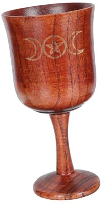 COMPUKAS Copa de Cáliz de Madera Marrón Diseño Retro de Tres Fases Lunares, Adecuado para Sacrificios Familiares y Purificar el Espíritu en Prácticas Espirituales