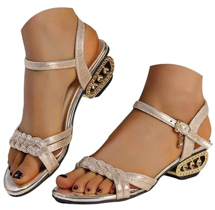 Sandaler damer sommar med blockklack, runt tåparti strass dekorationer i boho-stil färgglada kvinnor, ortopediska sandaler damer sommar bekväm vandring halkfria sportsandaler breda fötter