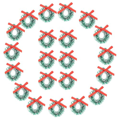MAGICLULU 24 Piezas Guirnalda Adorno Pequeño Mini Verde Navideña de Sisal Seda Forma de Corona Clásica y Realista para Decoración de Casas de Muñecas y Fiestas Navideñas