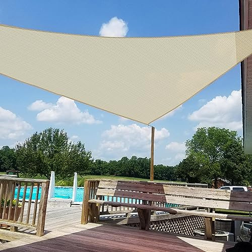WINDSCREEN4LESS 16' x 16' x 16' Sun Shade Sail UV Block Fabric Canopy in Beige Sand Triangle for Patio Garden Patio Customized