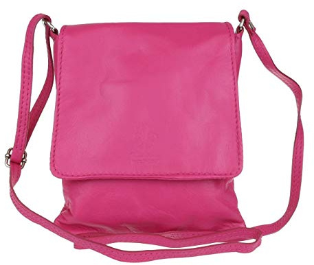 Girly Handbags Sac bandoulière en cuir véritable Vera Pelle pour femme Sac messager Holiday Fuchsia