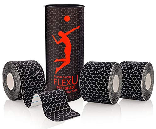 FLEXU Kinesiologie-Tape, wasserfestes Sporttape mit 60 Schnitten 5 x 25 cm, bietet Unterstützung und Stabilität für Muskeln und Gelenke während und nach dem Training (Farbe Schwarz)