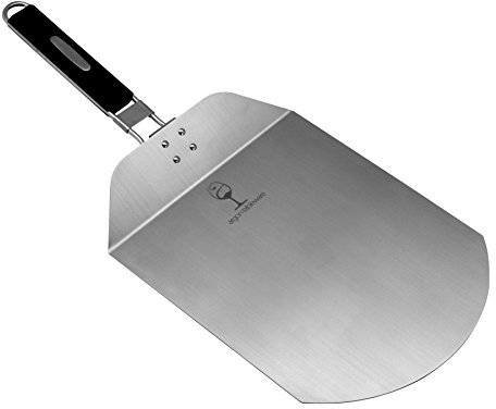Argon Tableware Metal Folding Pizza Peel Shovel 10 Inch Wide Aluminium Paddle with Rubber Handle - Outdoor Indoor Pizza Oven Traditional Style Homemade Professional Pizzas