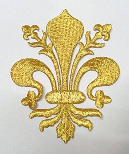 1A-Kurzwaren Aufnäher Bügelbild Aufbügler Iron on Patches Applikation Wappen Königslilie Fleur de Lis 5,8 x 7,6cm Farbe: Lurex-Gold Vor161-1