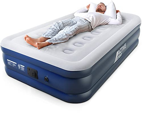 Active Era 20 Twin Air Mattress with Built-in Pump & Raised Pillow - Heavy Duty Puncture Resistant, Waterproof Blow Up Bed