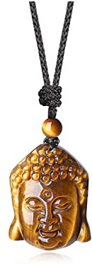 COAI Collar Budista para Hombre y Mujer con Colgante Cabeza de Buda en Ojo de Tigre Piedra Natural Gema Preciosa