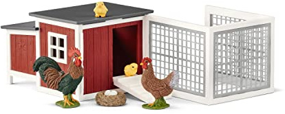 SCHLEICH Farm World 42421 Bauernhof Hühnerstall und Tiere Set 8-Teilig mit 2 Hühnern, 2 Küken, Nest und Stall, Fantasievolles Spielspaß Bauernhof Spielzeug für Kinder ab 3 Jahren