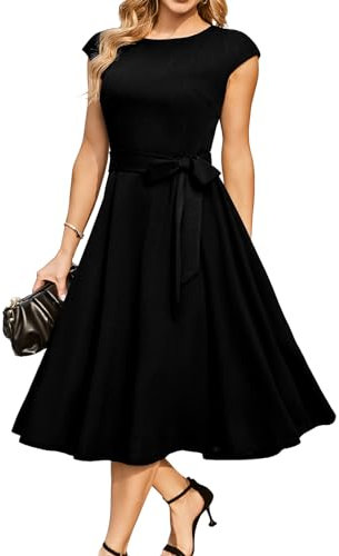 DRESSTELLS midi 1950-talet vintage retro rockabilly klänning damens eleganta bröllopscocktailklänning Black L