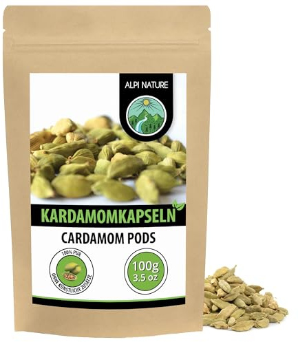 Alpi Nature Cardamomo Bacche 100g, Baccelli di Cardamomo Verde Interi con Semi per Cucina