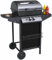 Bakaji - Barbacoa de gas y piedra volcánica con 2 fuegos, parrilla de acero inoxidable con superficie de apoyo y hornillo lateral, 2 ruedas y tapa Grill BBQ para exterior, jardín, terraza