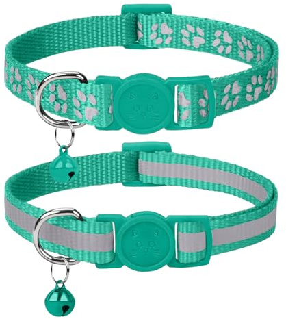 Taglory Collar Gato Antiahogo, 2 Piezas Reflectante con Cascabel y Hebilla