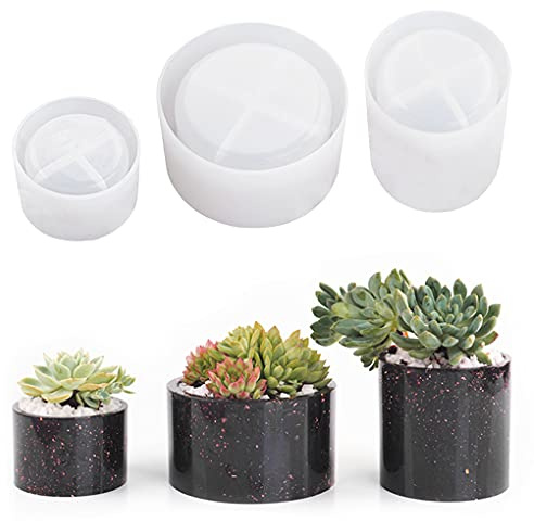 FineInno 3 Stück Blumentopf Gießform, Kerzenständer Silikonform, Candle Holder Resin Mold, Stifthalter Epoxidharz Form, DIY Sukkulente Topf Formen für Harz, Ton, Beton (S+M+L)