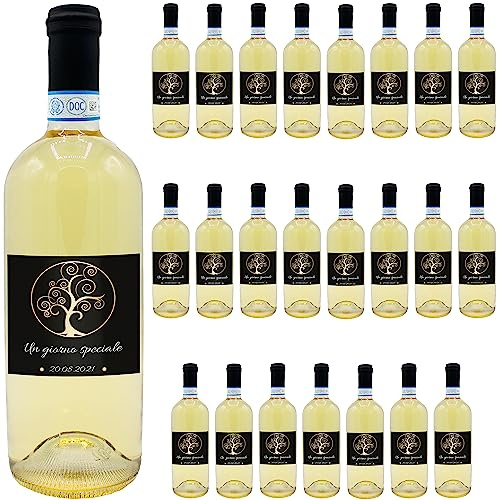 24 bottiglie mignon personalizzate di vino bianco perfetto per bomboniere per matrimonio (Albero della vita, 0,375 L)