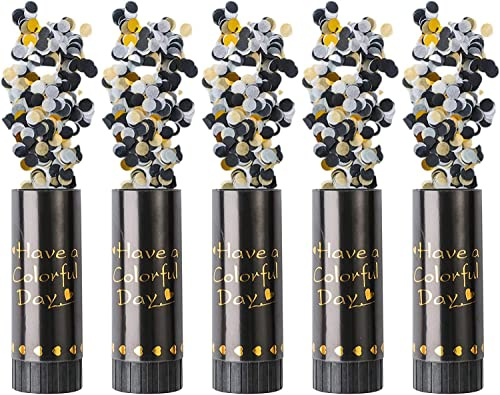 5pcs Party Poppers, Biodegradable Confetti Shooters - 4 Inch Wedding, Christmas, Baby Shower & Birthday Party Supplies (Black)