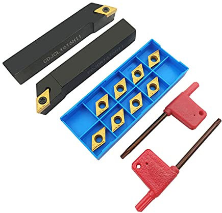 Barra di alesatura da 5/8 SDJCR1616H11+SDJCL1616H11 Portautensili per tornitura esterna con 10PCS DCMT32.51/DCMT11T304 Inserti per tornitura in carburo.