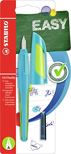 STABILO - Schulfüller mit Anfänger-Feder A - EASYbuddy FRESH in hellblau/limette - blau (löschbar) - inkl. Patrone