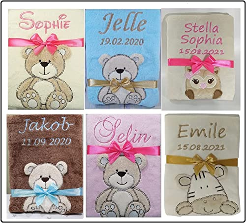Generisch ★ Personalisierte Babydecke mit Namen & Datum Bestickt Geburt, Taufe, Babyshower, Geburtstag & mehr ★ 75 x 100 cm ★